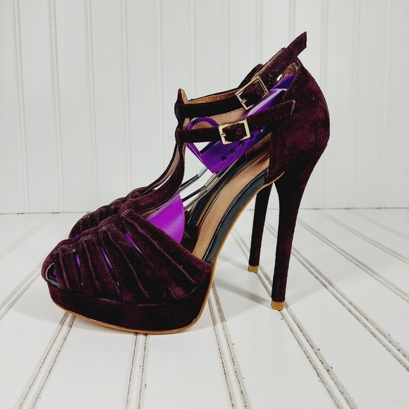 NEW Joie Women's Rexanne Platform Purple Pump Buckle Strap High Heels B166 - Picture 1 of 11
